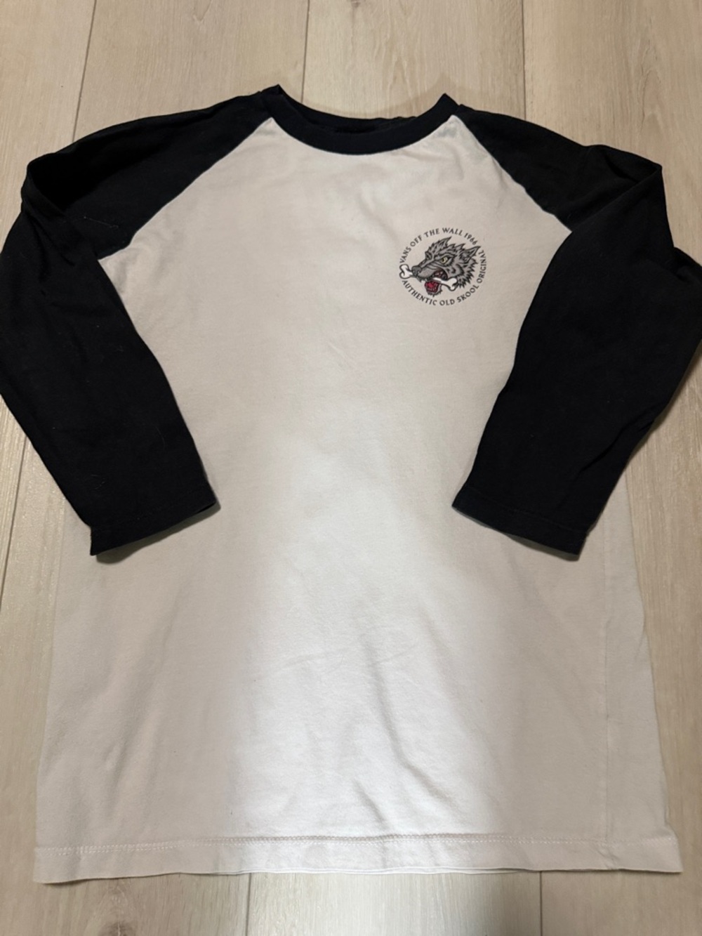 Van’s Boys Black & White Raglan Tee with Graphic Logo size M 10-12  (3/4 sleeve)